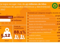 Resultados de la recogida de RAEE en Andalucía en 2017.